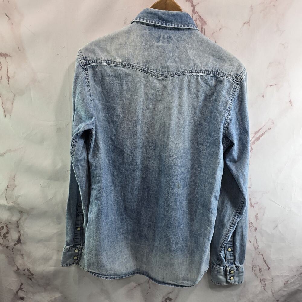 Pepe Jeans Shirt Mens Medium Blue Button Up Carson Long Tie Dye Chambray - Picture 5 of 13